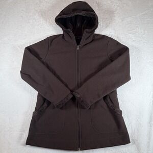 Lands End Jacket Women's Sz M Brown‎ Hooded Zippered Long Fleece